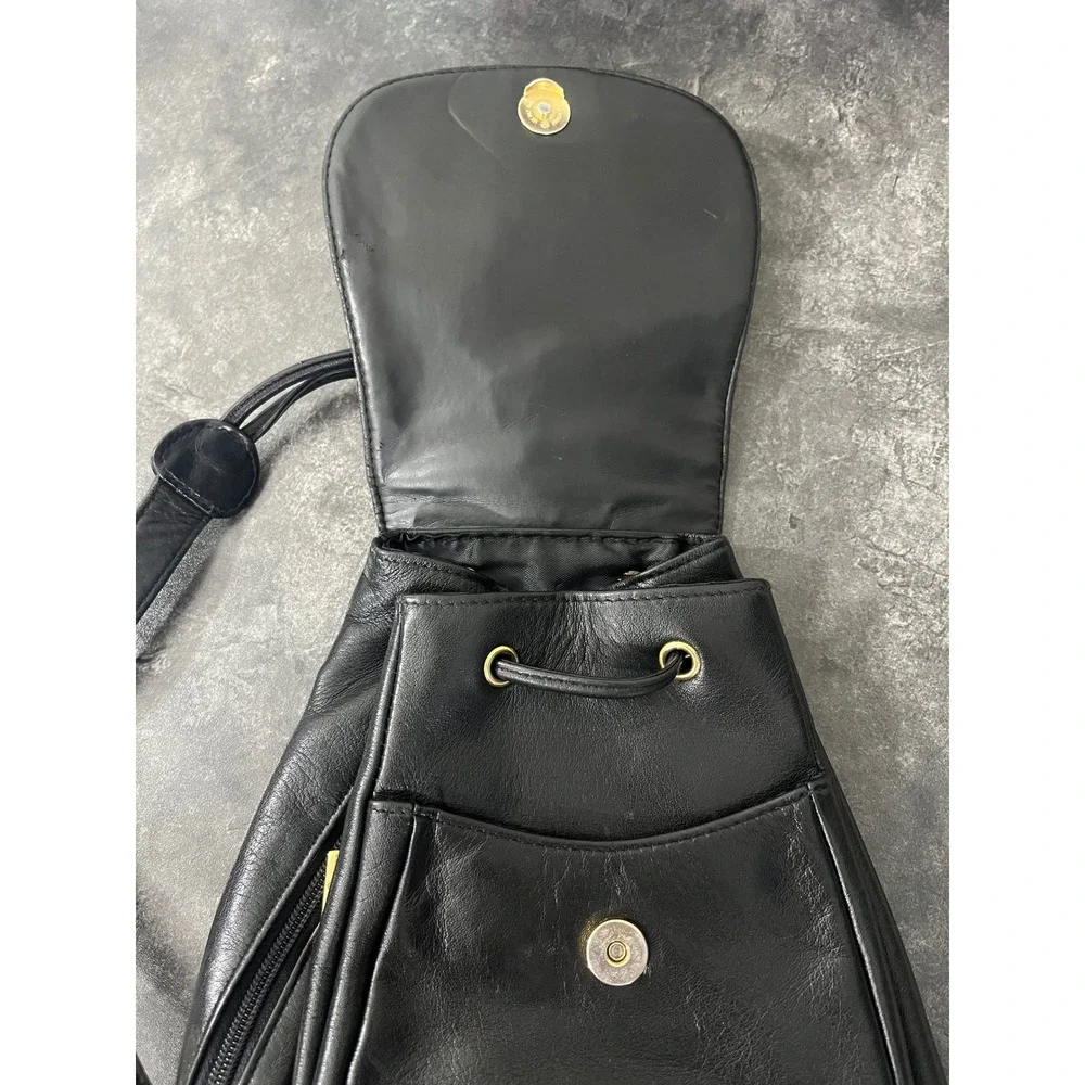 Tignanello Leather Sling Backpack Small Black Gold Hardware Travel Butter Soft